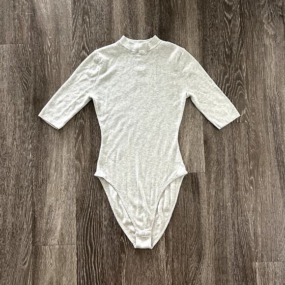 EUC ADAY Like A Glove Bodysuit High Neck Short Sleeve‎ Gray Merino Wool Size XS - Picture 14 of 16